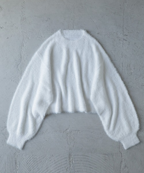 Fashion Letter（ファッションレター）の「シャギーヤーンショートプルオーバー（ニット/セーター・レディース・アイボリー/グレイッシュベージュ/グリーン/パープル/ブラック・M）」の9枚目の写真