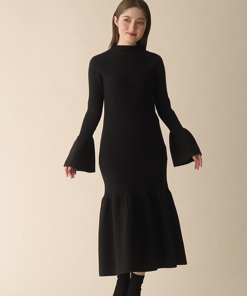 OPAQUE.CLIP（オペークドットクリップ）の「◆フレアデザインリブニットワンピース（ワンピース・レディース・ブラック/ライトオレンジ系/グレー・36/38）」の2枚目の写真