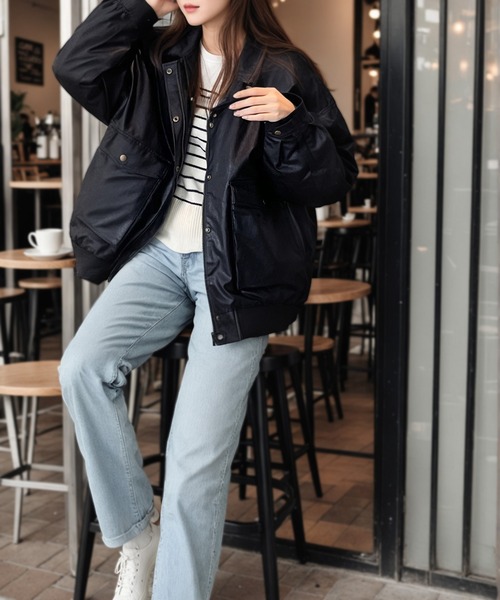 セール】《JaVaジャバ コラボ》フェイク レザー ブルゾンポケット付き