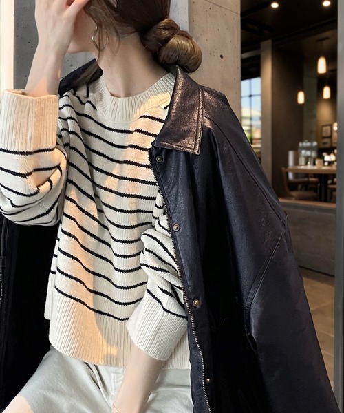 セール】《JaVaジャバ コラボ》フェイク レザー ブルゾンポケット付き