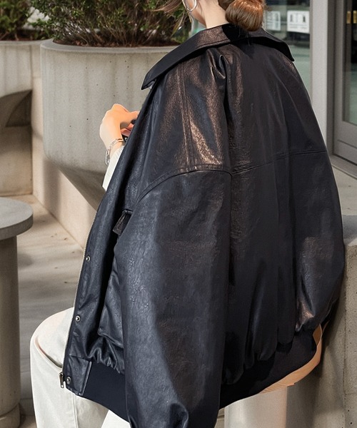 セール】《JaVaジャバ コラボ》フェイク レザー ブルゾンポケット付き