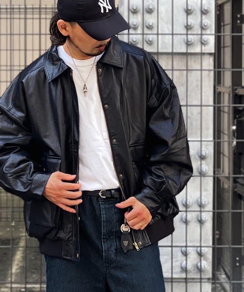 その他ブランド / レザージャケット・ブルゾン/XL/レザー/BLK/無地 セール】《JaVaジャバ コラボ》フェイク レザー ブルゾンポケット付き
