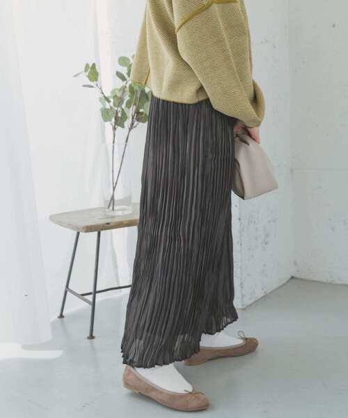 ITEMS URBANRESEARCH（アイテムズ アーバンリサーチ）の「シャイニープリーツスカート（スカート・レディース・ベージュ系その他/グリーン系その他/チャコールグレー・FREE）」の5枚目の写真