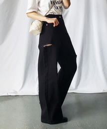 me+em select | 【 ３色展開 】カットアウトサイドスリットワイドデニム(デニムパンツ)