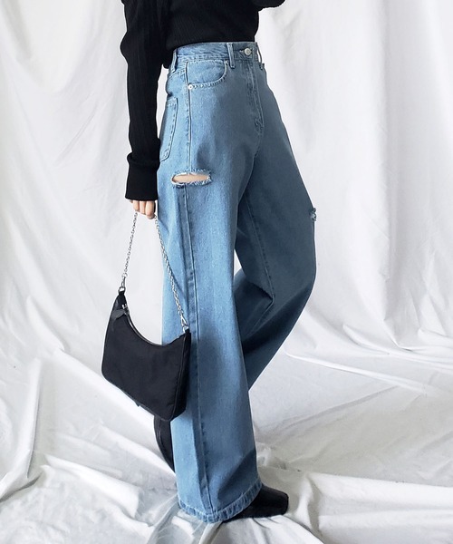 me+em select（ミームセレクト）の「【 ３色展開 】カットアウトサイドスリットワイドデニム（デニムパンツ・レディース・アイボリー/ブルー/ブラック・MEDIUM）」の18枚目の写真