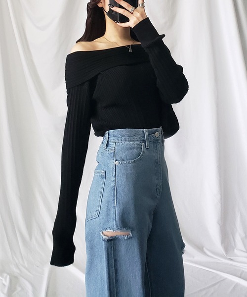 me+em select（ミームセレクト）の「【 ３色展開 】カットアウトサイドスリットワイドデニム（デニムパンツ・レディース・アイボリー/ブルー/ブラック・MEDIUM）」の11枚目の写真