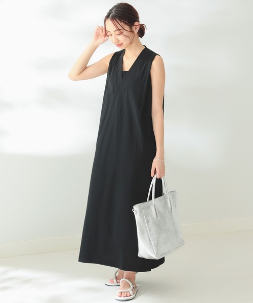 B:MING by BEAMS（ビーミングバイビームス）の「B:MING by BEAMS / Vネック マキシ ワンピース（ワンピース・レディース・ベージュ/カーキ/ブラック・FREE）」の9枚目の写真