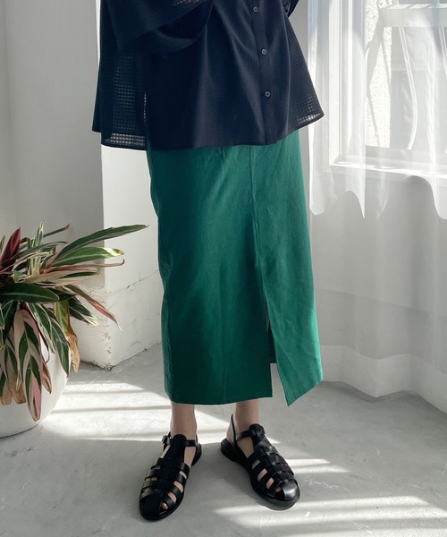 LOWRYS FARM（ローリーズファーム）の「ハイウエストアサタイトスカート　191588（スカート・レディース・グリーン/ブルー/ブラック/アイボリー・MEDIUM/LARGE）」の4枚目の写真