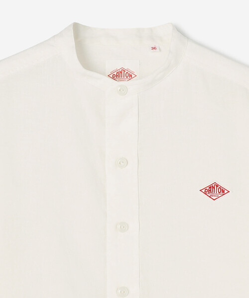 DANTON リネンシャツ ホワイト 34 DANTON [ダントン] W LINEN CLOTH ROUND COLLAR P.O SHIRT S/S