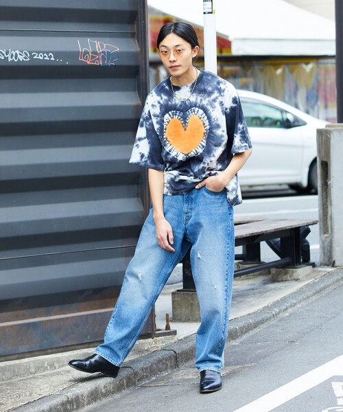 FREAK'S STORE（フリークスストア）の「タイダイ ハートTee/ショートスリーブ カットソー（Tシャツ/カットソー・メンズ・ブラック/イエロー/ブラウン/グリーン・MEDIUM/LARGE）」の10枚目の写真