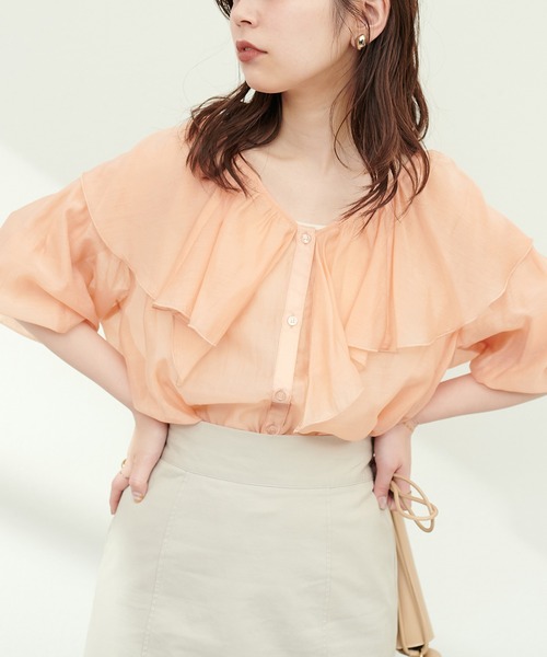 Vあきフリルシアーブラウス