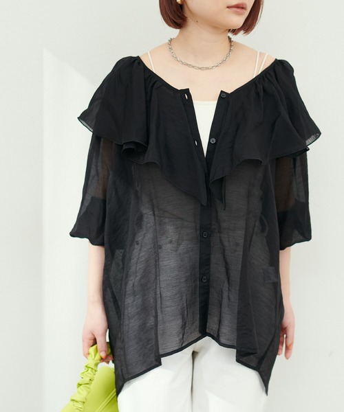 Vあきフリルシアーブラウス
