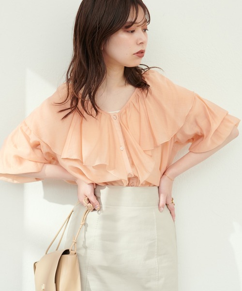 Vあきフリルシアーブラウス