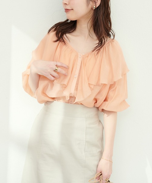 Vあきフリルシアーブラウス