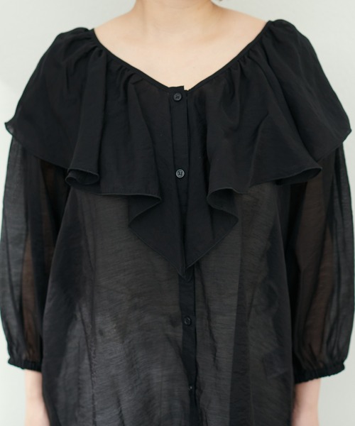 Vあきフリルシアーブラウス