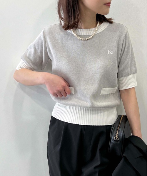 PICCIN（ピッチン）の「【日本製】刺繍入りクロップドニット（ニット/セーター・レディース・オフホワイト/サンドベージュ/ブラック/グレー・M）」の3枚目の写真