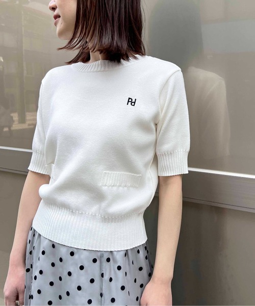 PICCIN（ピッチン）の「【日本製】刺繍入りクロップドニット（ニット/セーター・レディース・オフホワイト/サンドベージュ/ブラック/グレー・M）」の2枚目の写真