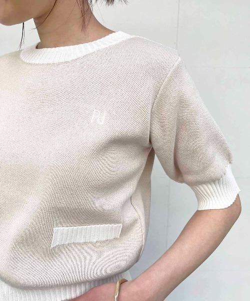 PICCIN（ピッチン）の「【日本製】刺繍入りクロップドニット（ニット/セーター・レディース・オフホワイト/サンドベージュ/ブラック/グレー・M）」の4枚目の写真