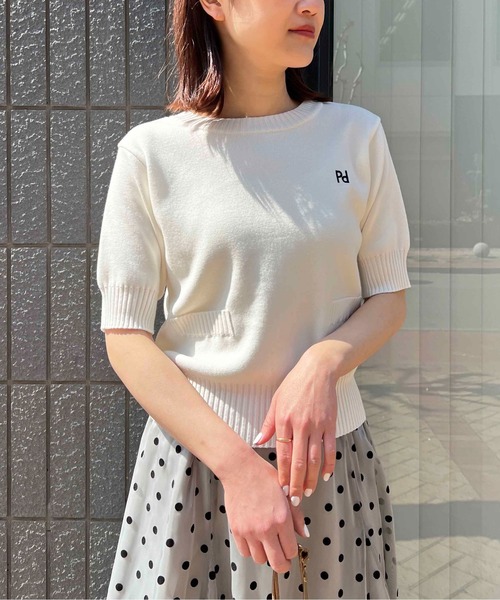 PICCIN（ピッチン）の「【日本製】刺繍入りクロップドニット（ニット/セーター・レディース・オフホワイト/サンドベージュ/ブラック/グレー・M）」の5枚目の写真