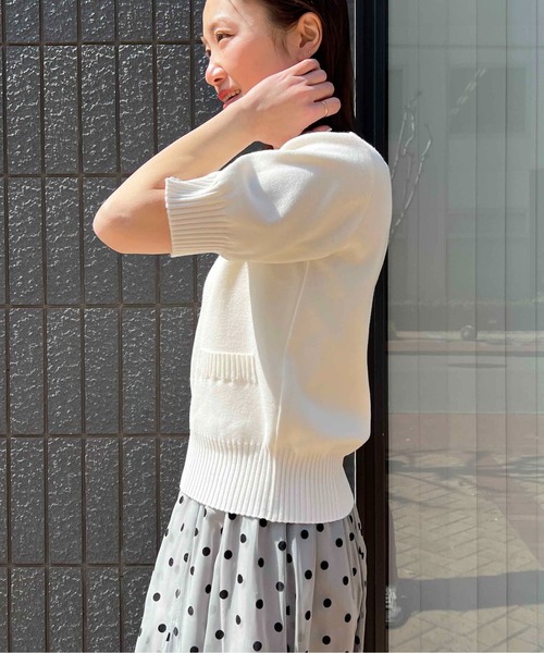 PICCIN（ピッチン）の「【日本製】刺繍入りクロップドニット（ニット/セーター・レディース・オフホワイト/サンドベージュ/ブラック/グレー・M）」の6枚目の写真