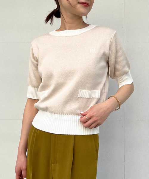 PICCIN（ピッチン）の「【日本製】刺繍入りクロップドニット（ニット/セーター・レディース・オフホワイト/サンドベージュ/ブラック/グレー・M）」の17枚目の写真