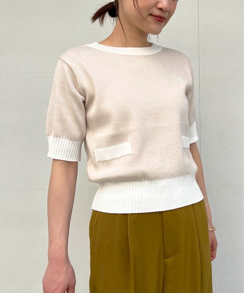 PICCIN（ピッチン）の「【日本製】刺繍入りクロップドニット（ニット/セーター・レディース・オフホワイト/サンドベージュ/ブラック/グレー・M）」の21枚目の写真