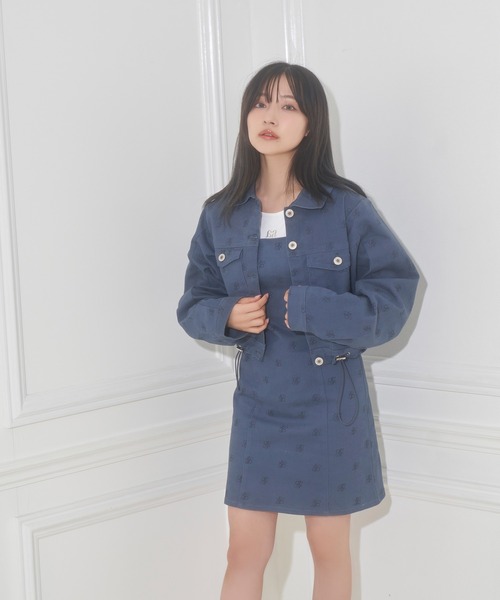 ANDGEEBEE（アンジービー）の「総柄ツイルジャンスカ（ジャンパースカート・レディース・チャコールグレー/ブルー・MEDIUM）」の6枚目の写真