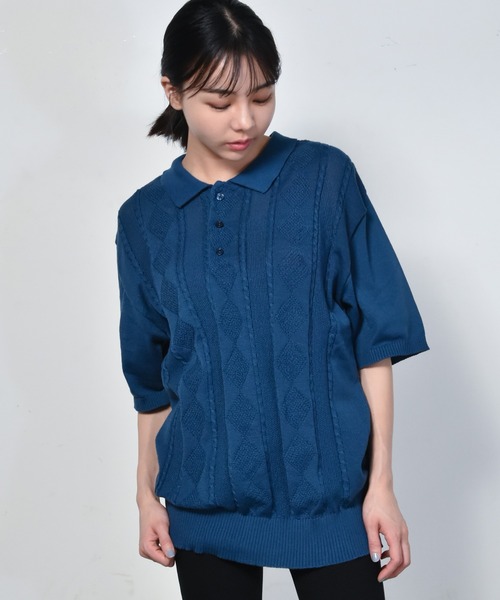 【レア】ジャガードニットポロ ブラック/ホワイト コントラストジャカードニットポロシャツ - ブラック | ZARA