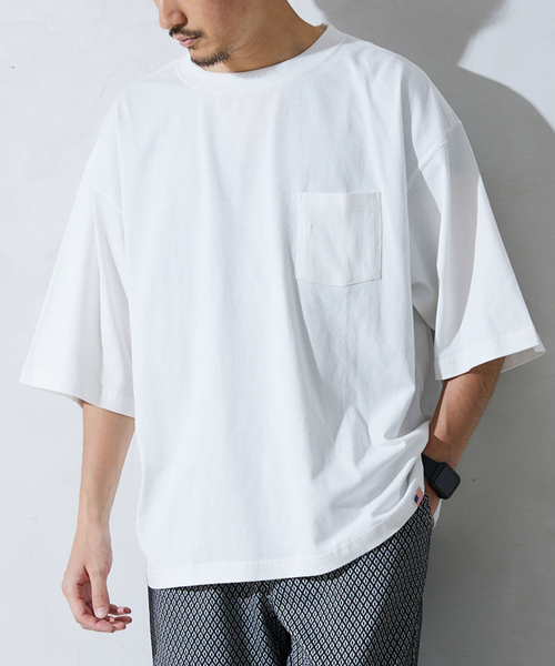 JOURNAL STANDARD relume（ジャーナルスタンダード　レリューム）の「USA オーバーサイズ ライトオンス Tシャツ（Tシャツ/カットソー・メンズ・パープル/グリーン/イエロー/ホワイト×ホワイト/ブラック/ホワイト・LARGE/MEDIUM）」の2枚目の写真