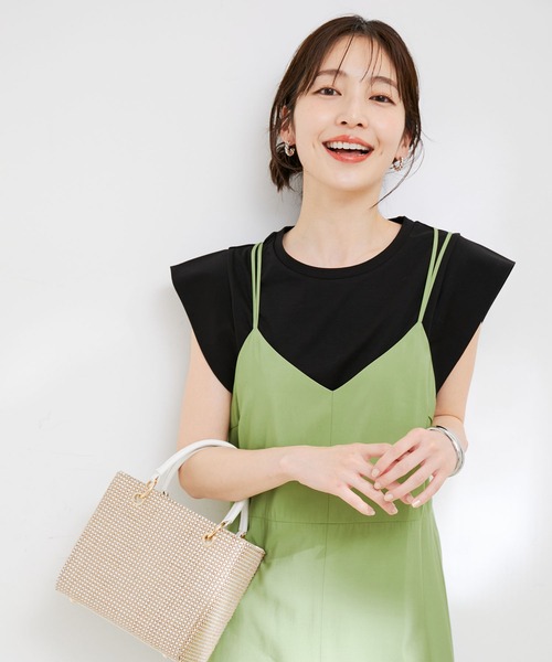 VIS(ビス)の「【接触冷感・洗える】シルケットフレンチスリーブトップス(Tシャツ/カットソー・レディース・ブラック/ホワイト/ブラウン/オレンジ系その他4・FREE)」の3枚目の写真