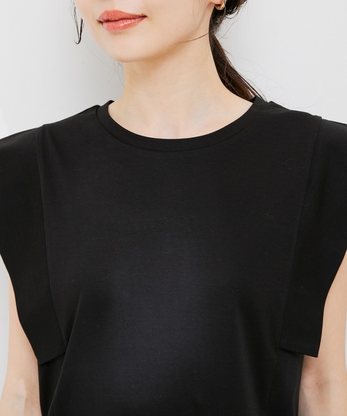 VIS(ビス)の「【接触冷感・洗える】シルケットフレンチスリーブトップス(Tシャツ/カットソー・レディース・ブラック/ホワイト/ブラウン/オレンジ系その他4・FREE)」の8枚目の写真