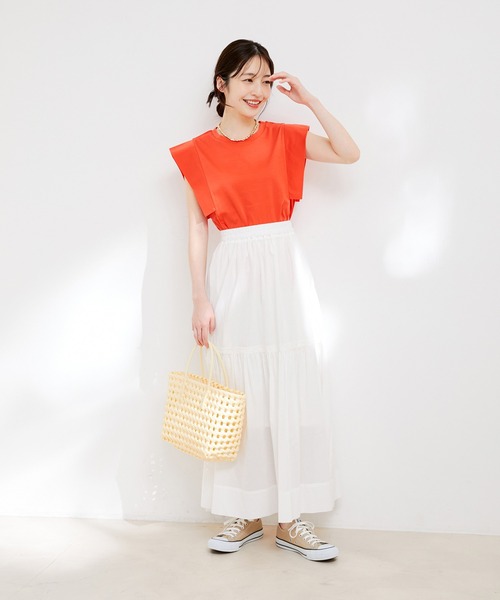 VIS(ビス)の「【接触冷感・洗える】シルケットフレンチスリーブトップス(Tシャツ/カットソー・レディース・ブラック/ホワイト/ブラウン/オレンジ系その他4・FREE)」の20枚目の写真