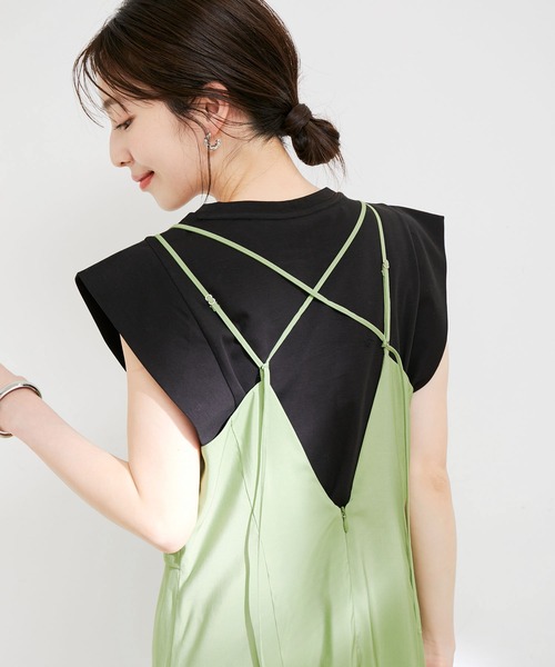 VIS(ビス)の「【接触冷感・洗える】シルケットフレンチスリーブトップス(Tシャツ/カットソー・レディース・ブラック/ホワイト/ブラウン/オレンジ系その他4・FREE)」の7枚目の写真