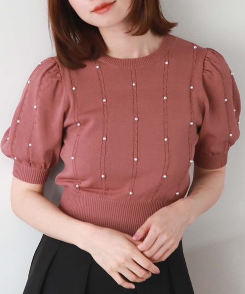 archives（アルシーヴ）の「パールケーブルパフスリニット（ニット/セーター・レディース・ブラック/アイボリー/ローズ・MEDIUM）」の3枚目の写真