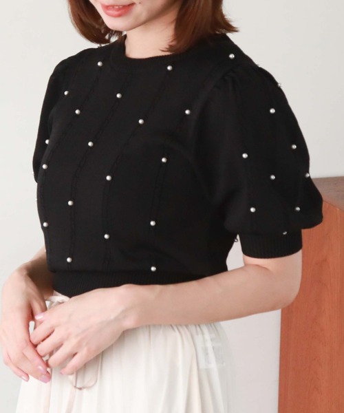 archives（アルシーヴ）の「パールケーブルパフスリニット（ニット/セーター・レディース・ブラック/アイボリー/ローズ・MEDIUM）」の22枚目の写真