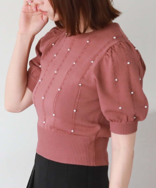 archives（アルシーヴ）の「パールケーブルパフスリニット（ニット/セーター・レディース・ブラック/アイボリー/ローズ・MEDIUM）」の13枚目の写真