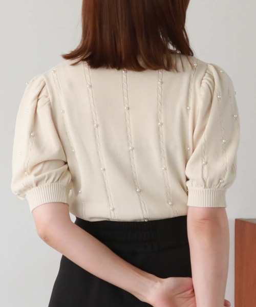 archives（アルシーヴ）の「パールケーブルパフスリニット（ニット/セーター・レディース・ブラック/アイボリー/ローズ・MEDIUM）」の6枚目の写真