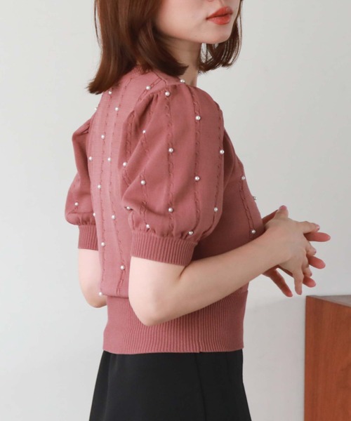 archives（アルシーヴ）の「パールケーブルパフスリニット（ニット/セーター・レディース・ブラック/アイボリー/ローズ・MEDIUM）」の15枚目の写真