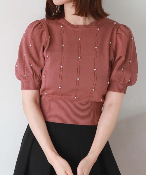 archives（アルシーヴ）の「パールケーブルパフスリニット（ニット/セーター・レディース・ブラック/アイボリー/ローズ・MEDIUM）」の16枚目の写真