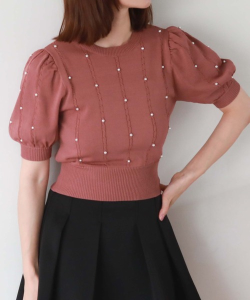 archives（アルシーヴ）の「パールケーブルパフスリニット（ニット/セーター・レディース・ブラック/アイボリー/ローズ・MEDIUM）」の17枚目の写真