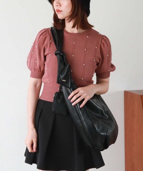 archives（アルシーヴ）の「パールケーブルパフスリニット（ニット/セーター・レディース・ブラック/アイボリー/ローズ・MEDIUM）」の18枚目の写真