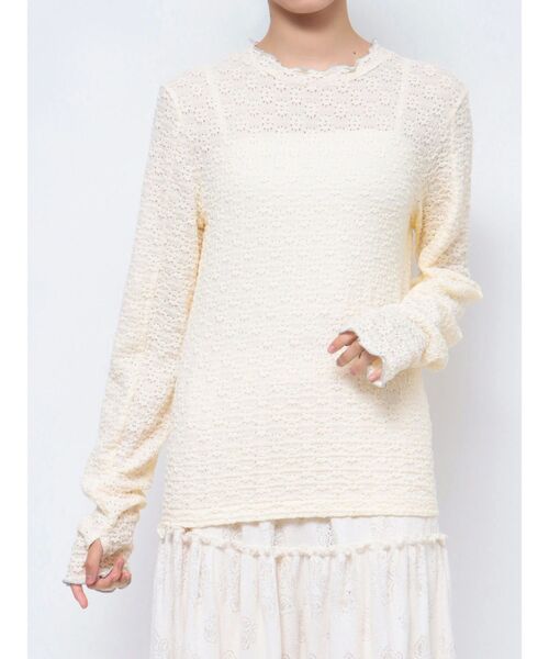 merry jenny（メリージェニー）の「floralストレッチレースtops（Tシャツ/カットソー・レディース・オフホワイト/ライトブルー/アイボリー・FREE）」の2枚目の写真