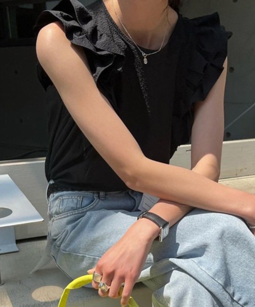 LYEON(リヨン)の「ショルダーフリルブラウス(シャツ/ブラウス・レディース・ホワイト/ブルー/ブラック・FREE)」の22枚目の写真