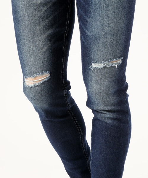 TopIsm(トップイズム)の「スーパーストレッチ ダメージスキニーデニムパンツ(デニムパンツ・メンズ・ブラック系その他2/ワンウォッシュ/ブラック系その他/サックスブルー/ケミカルウォッシュ・M/L/LL)」の16枚目の写真