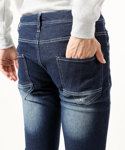 TopIsm(トップイズム)の「スーパーストレッチ ダメージスキニーデニムパンツ(デニムパンツ・メンズ・ブラック系その他2/ワンウォッシュ/ブラック系その他/サックスブルー/ケミカルウォッシュ・M/L/LL)」の17枚目の写真