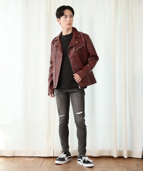 TopIsm(トップイズム)の「スーパーストレッチ ダメージスキニーデニムパンツ(デニムパンツ・メンズ・ブラック系その他2/ワンウォッシュ/ブラック系その他/サックスブルー/ケミカルウォッシュ・M/L/LL)」の6枚目の写真