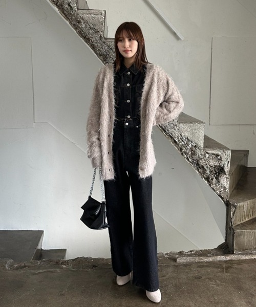 EPIMI E'PIMMY（エピミエピミー）の「【ハンドウォッシャブル】シャギーVネックオーバーカーディガン（カーディガン/ボレロ・レディース・ブラック/ベージュ/ネイビー/オフホワイト/イエロー・MEDIUM）」の7枚目の写真