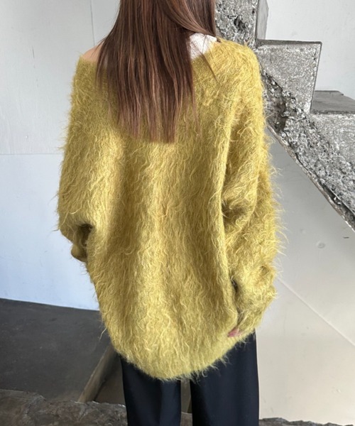 EPIMI E'PIMMY（エピミエピミー）の「【ハンドウォッシャブル】シャギーVネックオーバーカーディガン（カーディガン/ボレロ・レディース・ブラック/ベージュ/ネイビー/オフホワイト/イエロー・MEDIUM）」の17枚目の写真