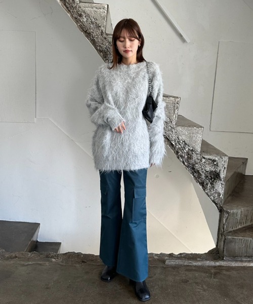 EPIMI E'PIMMY（エピミエピミー）の「【ハンドウォッシャブル】シャギーVネックオーバーカーディガン（カーディガン/ボレロ・レディース・ブラック/ベージュ/ネイビー/オフホワイト/イエロー・MEDIUM）」の14枚目の写真