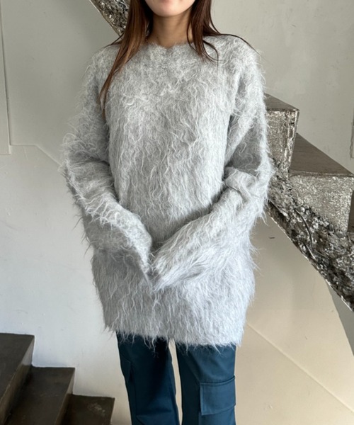 EPIMI E'PIMMY（エピミエピミー）の「【ハンドウォッシャブル】シャギーVネックオーバーカーディガン（カーディガン/ボレロ・レディース・ブラック/ベージュ/ネイビー/オフホワイト/イエロー・MEDIUM）」の13枚目の写真